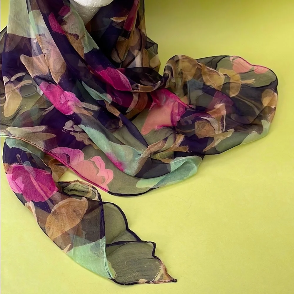 Multicolored Vintage Floral Chiffon Large Scarf